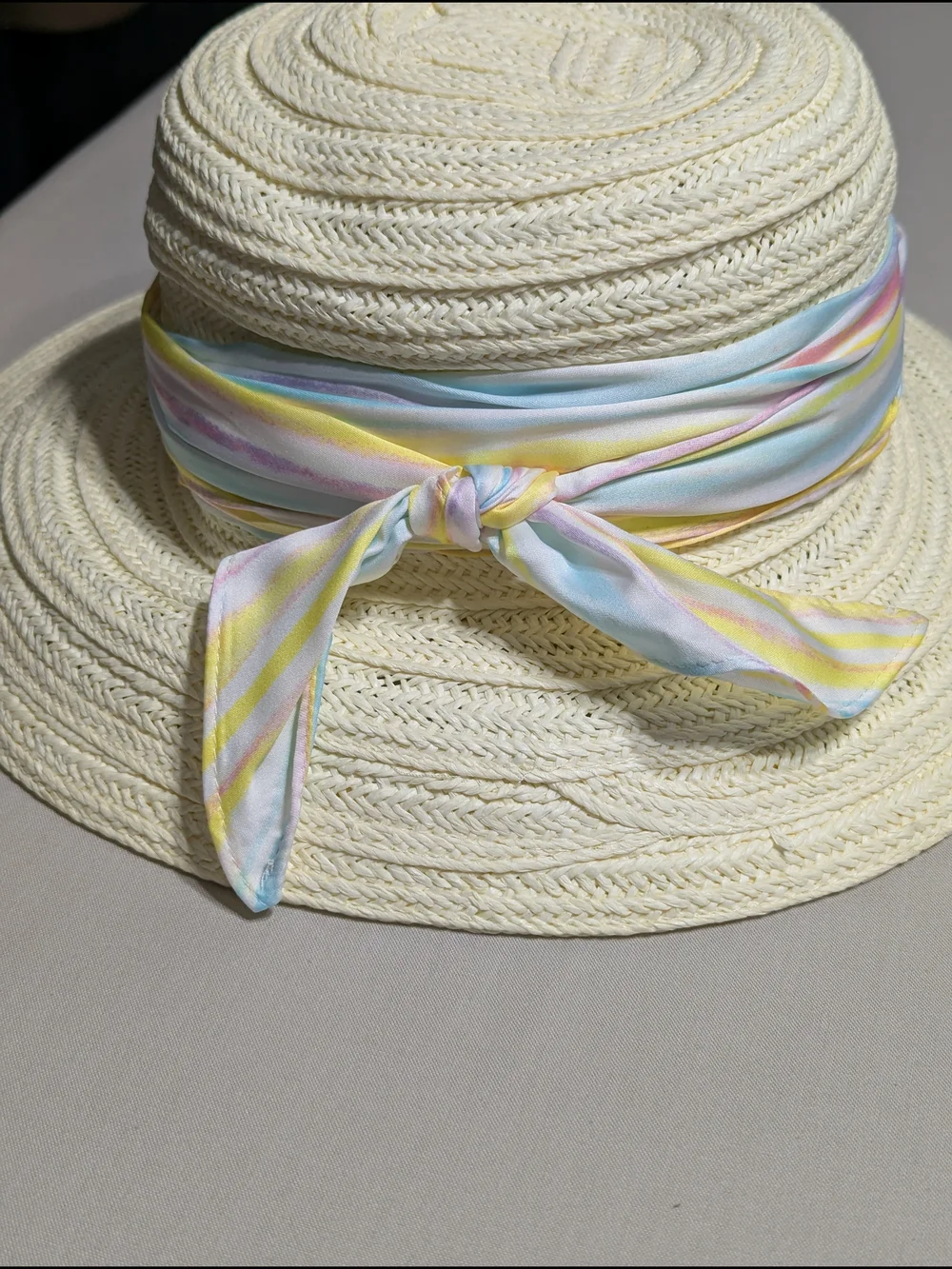 Three Bird Nest Women's Cream Straw Sun Hat with Pastel Scarf